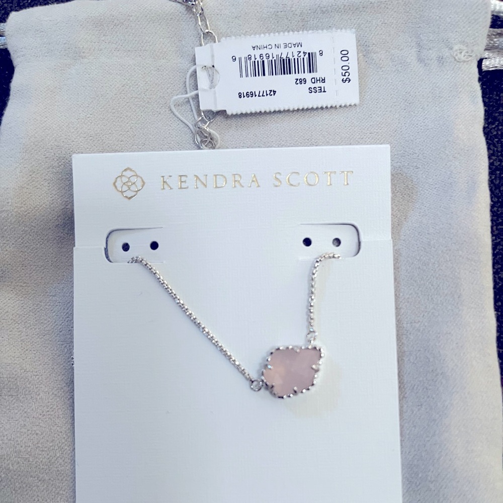 NEW Kendra Scott Silver Necklace w Pink Stone
